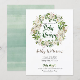 White Floral baby shower-uitnodigingskaart Kaart