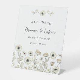 White Floral Baby Shower Welcome Reclamebord Met Voetstuk