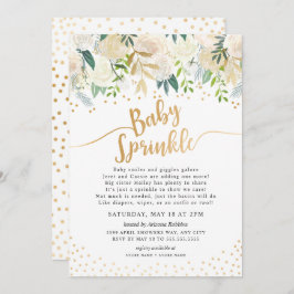 White Floral Baby Sprinkle Invitation Kaart