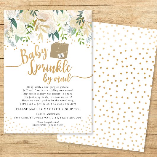 White Floral Baby Sprinkle per baby shower Kaart