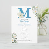 White Floral Baptism Christening Baby Boy Initiale Kaart (Staand voorkant)