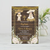 White Floral Baptism Fiesta Twin Invitation Kaart (Staand voorkant)