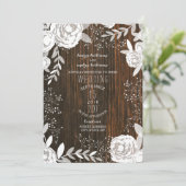 White Floral Barnwood Rustic Wedding Kaart (Staand voorkant)