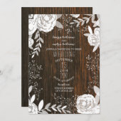 White Floral Barnwood Rustic Wedding Kaart (Voorkant / Achterkant)