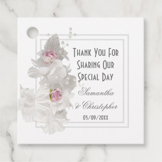 White floral Bedankt voor je bruiloft Bedankjes Labels (Voorkant)