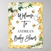 White Floral bee Baby shower Welcome Sign Poster (Voorkant)