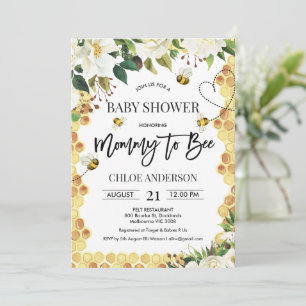 White Floral Bee Thormed Baby shower Invitation Kaart