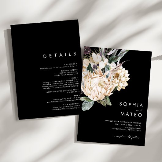 White Floral | Black All-in-One Weddenschap Kaart