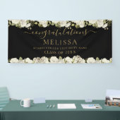 White Floral Black en Gold Script Afstuderen Spandoek (Beurs)