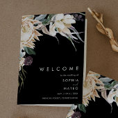 White Floral | Black Folded Wedding Programme Programma