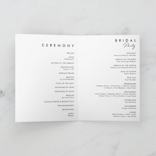 White Floral | Black Folded Wedding Programme Programma (Binnen)