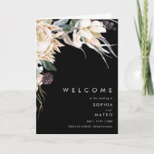 White Floral | Black Folded Wedding Programme Programma (Voorkant)
