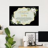 White Floral Black Gold Wedding Names Unplugged Poster (Thuiskantoor)