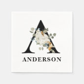 White Floral Black Monogram A Servet (Voorkant)