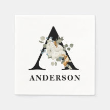 White Floral Black Monogram A