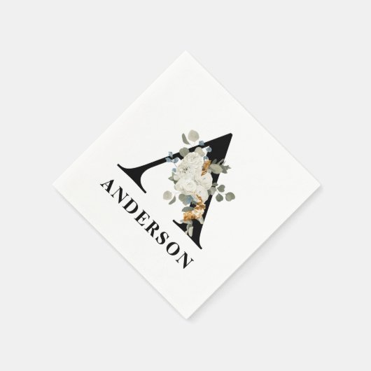 White Floral Black Monogram A Servet (Hoek)