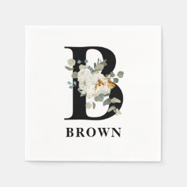 White Floral Black Monogram B Napkins Servet