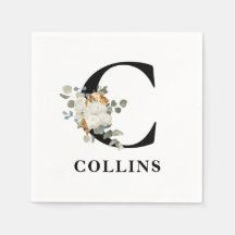 White Floral Black Monogram C