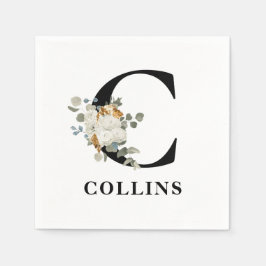 White Floral Black Monogram C Servet