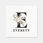 White Floral Black Monogram E Servet (Voorkant)