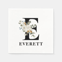 White Floral Black Monogram E Servet