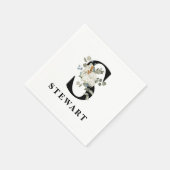 White Floral Black Monogram S Servet (Hoek)