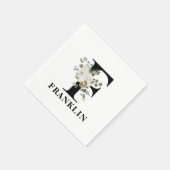 White Floral Black Monogram Servet (Hoek)