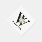 White Floral Black Monogram W Servet (Hoek)