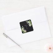 White Floral Black Wedding Custom Dank je Vierkante Sticker (Envelop)