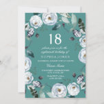 White Floral Blauwgroen Green 18th Birthday Invita Kaart<br><div class="desc">White Floral Blauwgroen Green 18th Birthday Invitation Matching collectie in Niche and Nest store. White Floral White Text Elegant Flowers 16th Birthday Party Invite Kan achtergrondkleur wijzigen zoals je wilt</div>