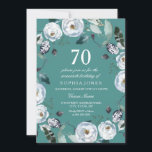 White Floral Blauwgroen Green 70th Birthday Invita Kaart<br><div class="desc">White Floral Blauwgroen Green 70th Birthday Invitation Matching collectie in Niche and Nest store. White Floral White Text Elegant Flowers 70th Birthday Party Invite Kan achtergrondkleur wijzigen zoals je wilt</div>