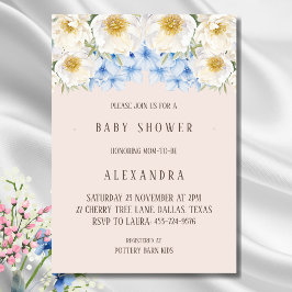 White Floral Blue Hydrangea Garden Baby shower Kaart