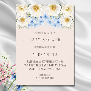 White Floral Blue Hydrangea Garden Baby shower Kaart