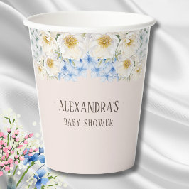 White Floral Blue Hydrangea Garden Baby shower Papieren Bekers