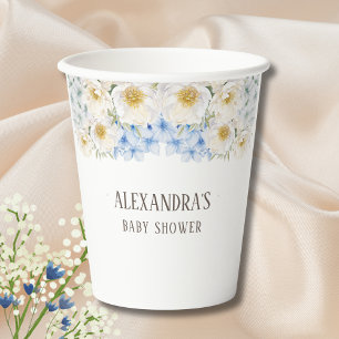 White Floral Blue Hydrangea Garden Baby shower Papieren Bekers