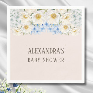 White Floral Blue Hydrangea Garden Baby shower Servet