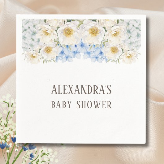 White Floral Blue Hydrangea Garden Baby shower Servet