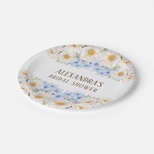 White Floral Blue Hydrangea Garden Vrijgezellenfee Papieren Bordje (Gekanteld)