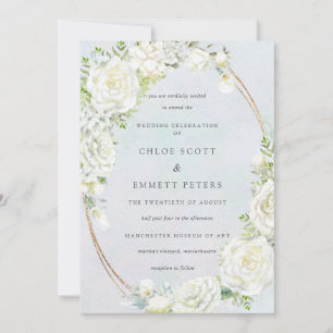 White Floral Blue Waterverf Wedding Kaart