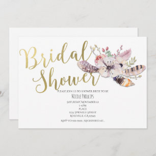 White Floral Boho Gold Bridal Shower Invitations Kaart
