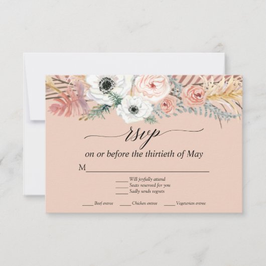 White Floral Boho Pampas Grass Tropical Palm RSVP (Voorkant)