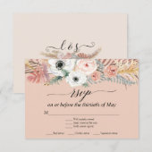 White Floral Boho Pampas Grass Tropical Palm RSVP (Voorkant / Achterkant)