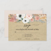 White Floral Boho Pampas Grass Tropical Palm RSVP (Voorkant / Achterkant)