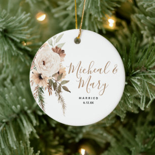 White Floral Boho Wedding Ornament Gift