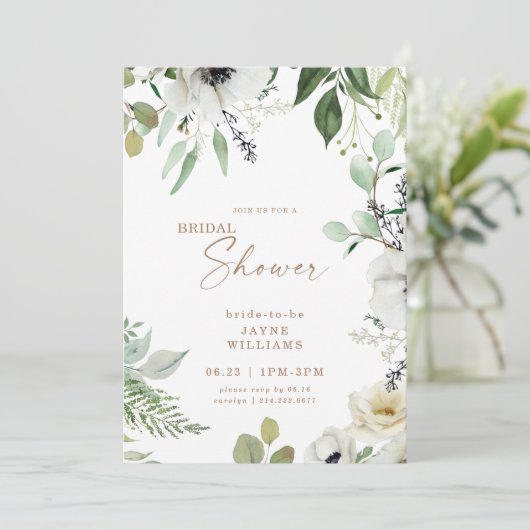 White Floral Botanical Eucalyptus Vrijgezellenfees Kaart (Staand voorkant)