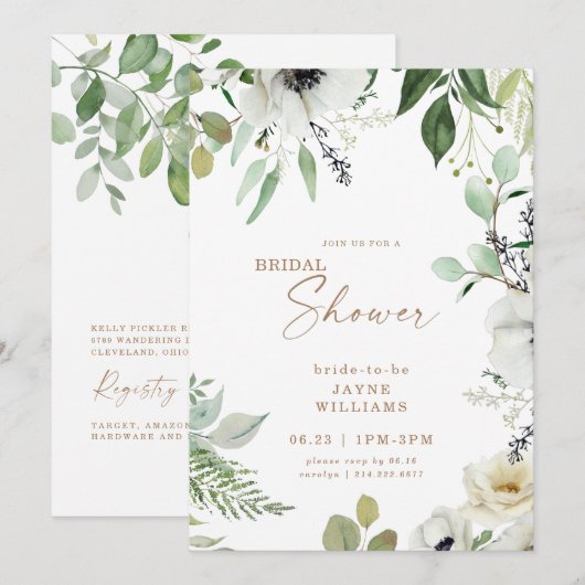 White Floral Botanical Eucalyptus Vrijgezellenfees Kaart (Voorkant / Achterkant)