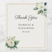 White Floral Botanical Greenery Elegant Wedding Wijn Etiket (Enkel label)