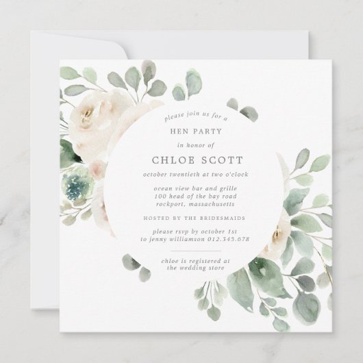 White Floral Botanical Hen Party Weekend Invite Kaart (Voorkant)