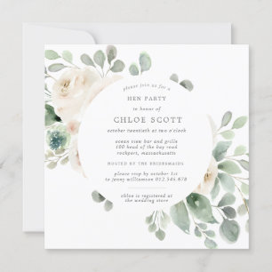 White Floral Botanical Hen Party Weekend Invite Kaart