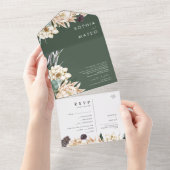 White Floral Bouquet | Donkergroen zegel en verzen All In One Uitnodiging (Afscheurbaar)